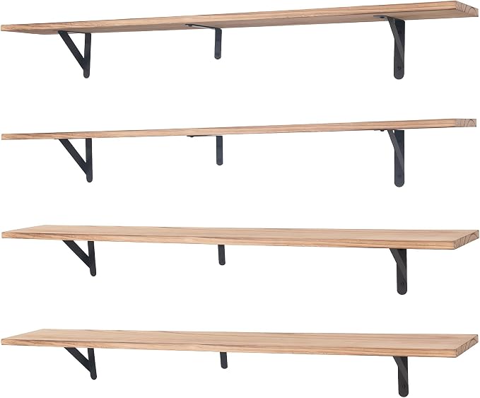Long Wall Shelf,Large Floating Shelves for Wall,Wood Floating Bookshelves Hanging,Book Storage Display for Living Room Bedroom Office Bathroom Decor,4 Pack,47 Inch,Carbonized Black