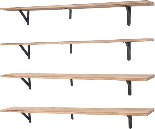 Long Wall Shelf,Large Floating Shelves for Wall,Wood Floating Bookshelves Hanging,Book Storage Display for Living Room Bedroom Office Bathroom Decor,4 Pack,47 Inch,Carbonized Black