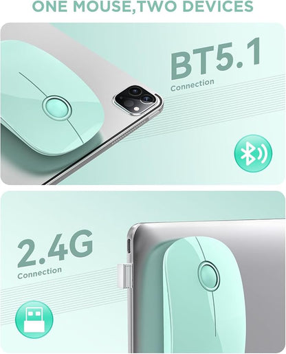 RAPIQUE R306 Wireless Mouse, Green, Bluetooth, USB, 480 hours battery life, 1600 DPI, Compatible with Windows, MacOS, Chromebook, Surface Pro, Laptops, PCs, and Computers