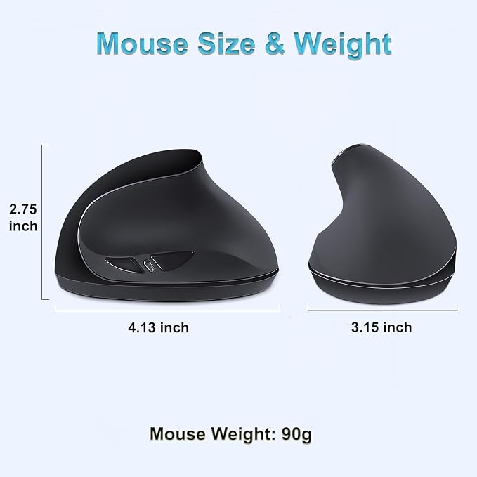 SUNGI Ergonomic Wireless Mouse,Vertical Mouse 2.4GHz Optical Mice with Adjustable DPI for Carpal Tunnel Right Hand,Black