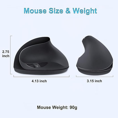 SUNGI Ergonomic Wireless Mouse,Vertical Mouse 2.4GHz Optical Mice with Adjustable DPI for Carpal Tunnel Right Hand,Black