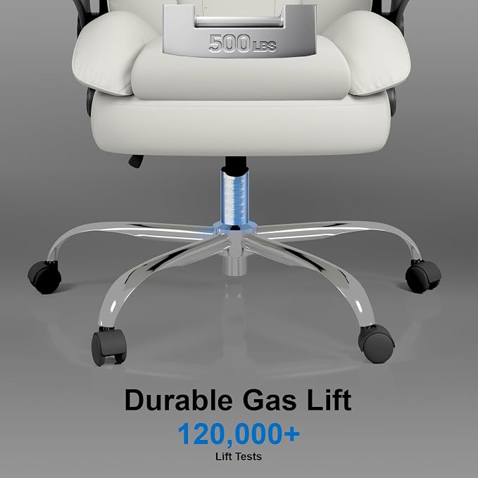 Office Chair, Home Desk Chair, Ergonomic Computer Chair with Lumbar Support, Executive Leather Chair with Flip-Up Armrests, Big and Tall Swivel Rolling Chair, White