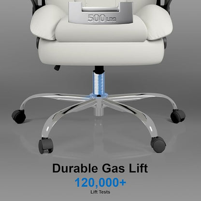 Office Chair, Home Desk Chair, Ergonomic Computer Chair with Lumbar Support, Executive Leather Chair with Flip-Up Armrests, Big and Tall Swivel Rolling Chair, White