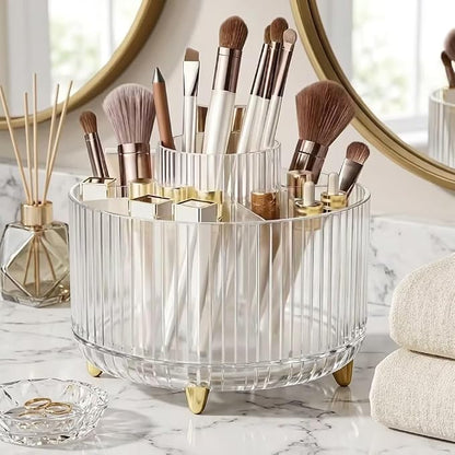 360 Degree Rotating Desktop Organizer,Makeup Brushes,Pencils,Desktop Stationery Storage Rotating Rack,Premium Plastic Organizer For Office,School And Home (Transparent color)