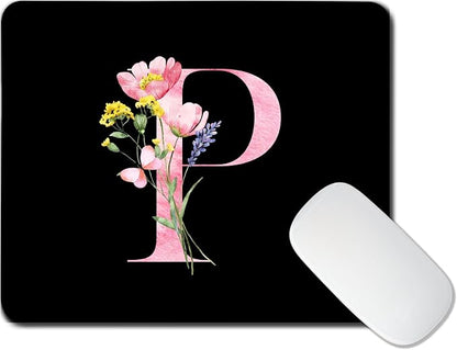 Mouse Pad Pinks Flowers Initial Letters Mousepad Desktop Laptop Computer Accessories Home Office Gaming Work Desk Computer Non-Slip Rubber Monogram Floral Alphabet A-Z mousepad (P)