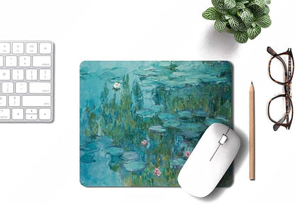 Water Lilies Monet Mouse Pad, Claude Monet Canvas Art Painting Neoprene Handmade Computer Mousepad, Home Office Gift