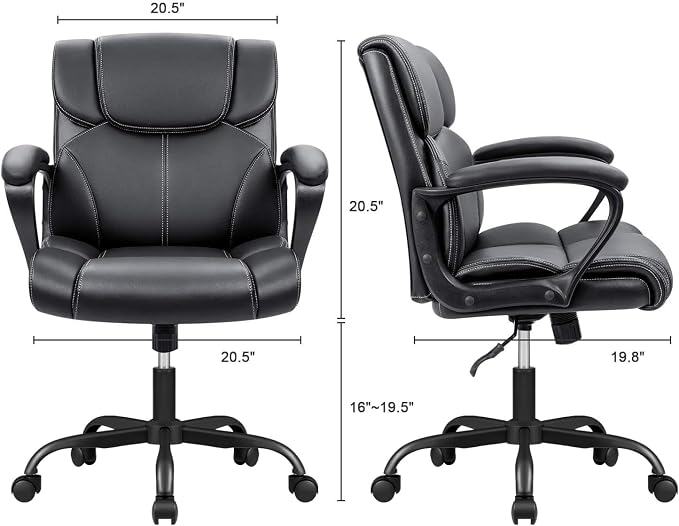 Furmax Mid Back Executive Office Chair Swivel Computer Task Chair with Armrests,Ergonomic Leather-Padded Desk Chair with Lumbar Support