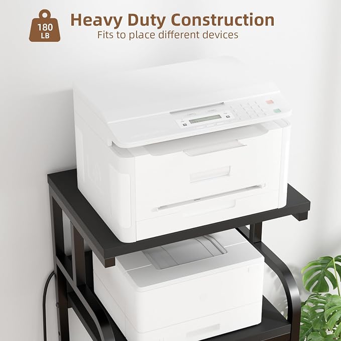VOWNER 4-Tier Printer Stand with Power Outlet, Tall Printer Table Shelves with 5-Adjustable Heights, Heavy Duty Printer Cart for Home Office Storage, for CPU, Scanner, Shredder, 20.7" Lx15.7 Wx44.5 H
