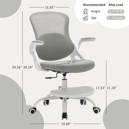 Kids Desk Chair,Ergonomic Study Chair with Adjustable Height,Swivel Mesh Desk Chair with Wheels,Home Office Chair for Children in Home Bedroom Grey