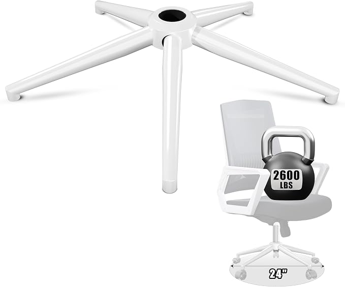 Sytopia 24'' (60 cm) Swivel Chair Base Replacement, Heavy Duty Metal Base (2600 lbs), Fits Most Office Chairs, Compatible with Universal Casters and Gas Cylinders, Shell White