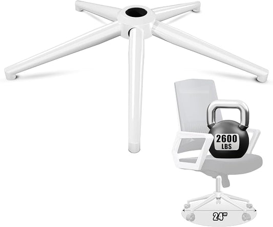 Sytopia 24'' (60 cm) Swivel Chair Base Replacement, Heavy Duty Metal Base (2600 lbs), Fits Most Office Chairs, Compatible with Universal Casters and Gas Cylinders, Shell White