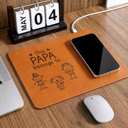 Personalized Leather Charging Mat, This Grandpa Belongs to Kid Stick Figure Wireless Charging Desk Mat, Custom Dad Gift from Kids, Fathers Day Gift for Dad, Papa, Grandpa, Daddy 8