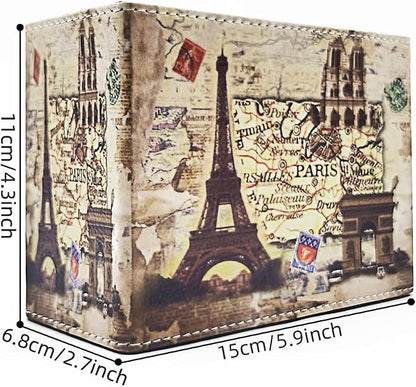 Pen Holder, Rectangle Vintage Pencil Holder with 2 Compartments, PU Leather Art Remote Control Holder Organizer Storage for Desk Accessory (Eiffel Tower)