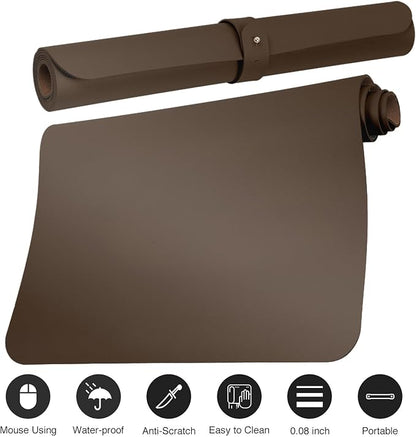 Boutilon Leather Desk Pad Protector,Non-Slip Mouse Pad,Laptop Desk Pad,Office Mouse Mat,Waterproof Leather Desk Blotter,Desk Writing Pad for Office and Home (S-Coffee,24"x 14")