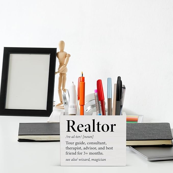 Realtor Gifts Real Estate Agent Gifts Supplies Realtor Wooden Pencil Holder desk decor for Office Home Christmas Birthday Holder2826