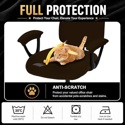 DIVA EN CAMINO DEC Office Chair Covers - Universal Stretch Computer Chair Slipcover - 180GSM Washable Rotating Backrest Coverings & Cushion Protectors & Armrest Covers for Dogs, Cats, Pets, Brown