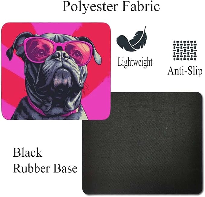 Pink Mousepad Glamour Dog Bullmastiff Mouse Pad for Home Office Gaming Working Desk Computer Desktop Accessories Non-Slip Rubber Mousepad for Dog Lovers