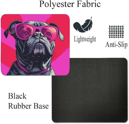 Pink Mousepad Glamour Dog Bullmastiff Mouse Pad for Home Office Gaming Working Desk Computer Desktop Accessories Non-Slip Rubber Mousepad for Dog Lovers
