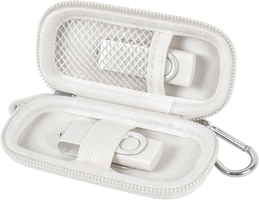 USB Flash Drive Case, SD Card Holder Compatible with Thumb Drive, Memory Cards, SDXC SDHC Storage Bag, Electronic Accessories Organizer for SanDisk for Samsung for Inland (White)
