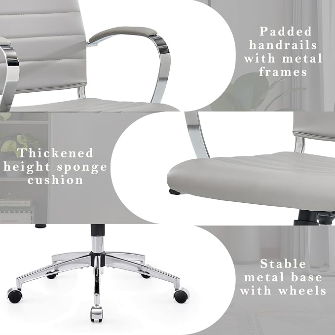 Office Chair, Ergonomic Executive Desk Chair, High Back, Leather Swivel, Lumbar Support, Grey