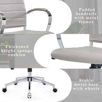 Office Chair, Ergonomic Executive Desk Chair, High Back, Leather Swivel, Lumbar Support, Grey