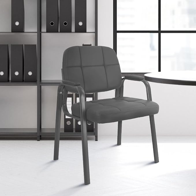 CLATINA Classic Reception Chair with Padded Armrests and Sturdy Steel Frame, Ergonomic Guest Chair for Office Conference Waiting Meeting Room, Grey (1 Pack)