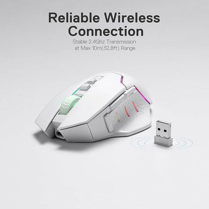 Redragon M690 PRO Wireless Gaming Mouse, 8000 DPI Wired/Wireless Gamer Mouse w/Rapid Fire Key, 8 Macro Buttons, Ergonomic Design for PC/Mac/Laptop, White