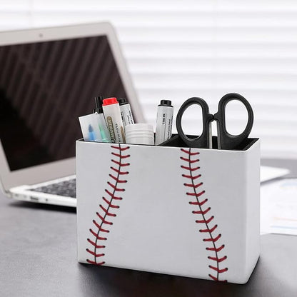 Niapessel Pencil Holder for Desk, Baseball Ball Pen Holder Storage Desktop Pen Organizer Desk Pencil Organizer Makeup Brush Holder for Office School College Leather