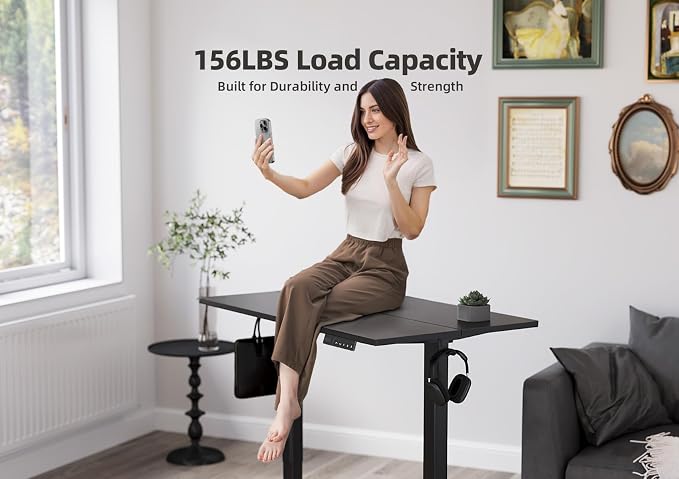 YDN Electric Standing Desk, 40 x 24 Inches Adjustable Height Stand up Desk with Cable Management, Home Office Desks with Splice Board & Frame, Black Top