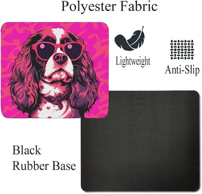Pink Mousepad Glamour Dog Charles Spaniel Mouse Pad for Home Office Gaming Working Desk Computer Desktop Accessories Non-Slip Rubber Mousepad for Dog Lovers