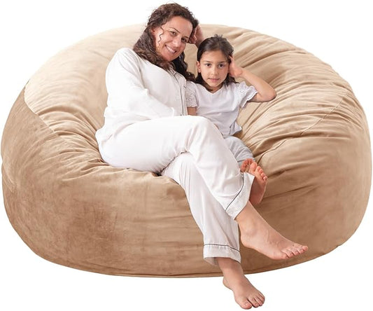 WhatsBedding 3 ft Bean Bag Chair,Large Bean Bag Chairs for Adults with Memory Foam Filling,Lazy Bean Bag Sofa for Living Room,Ultra Soft Velvet Fabric,Pull-Handle,Side-Pocket - 3 Foot,Camel