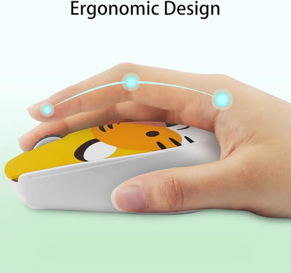 3C Light 2.4GHz Wireless Cute Silent Mouse - Portable Optical Cartoon Mice With 3 Adjustable DPI for Laptop Desktop PC (Tiger)