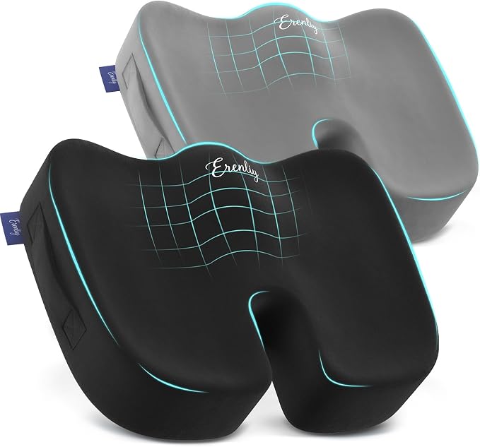 2 Pack Seat Cushion for Office Chairs - Memory Foam Cushions Non-Slip for Car Airplane Travel Driving - Butt Pillow Support for Sciatica and Tailbone Pain Relief, Long Time Sitting