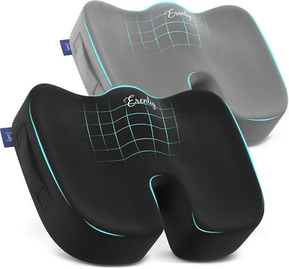2 Pack Seat Cushion for Office Chairs - Memory Foam Cushions Non-Slip for Car Airplane Travel Driving - Butt Pillow Support for Sciatica and Tailbone Pain Relief, Long Time Sitting