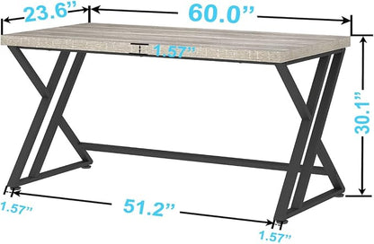 LVB 60 Inch Modern Grey Wood Metal Computer Desk, Home Office Executive Desk for Bedroom Gaming Study Writing Work, Industrial Simple Student PC Table with Storage