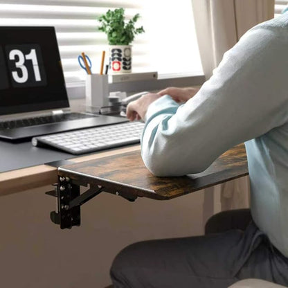 ETHU Ergonomics Desk Extender Tray, 25.6"x11.4" Large Size Foldable Keyboard Extender Tray Clamp On, Armrest Support for Home and Office (Wood)