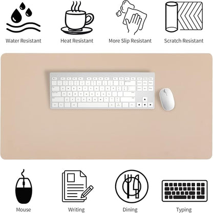 Leather Desk Pad, Mouse Pad, Non-Slip Desk Protector Mat, Leather Desk Blotter, Computer Desk Pad, Waterproof Desk Mat for Office Home Decor - Beige (31.5×15.7 Inches)