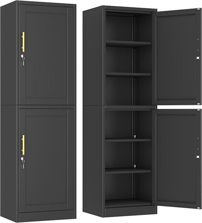 Ckzbx Metal Locker Tall Narrow Storage Cabinet, 67" H Locking Tool File Cabinets Snack Locker Organizer for School Classroom,Bedroom,Gym Home Office,Entryway and Hallway (20" W 2Door Black)
