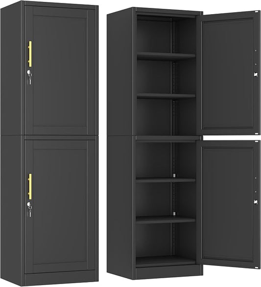 Ckzbx Metal Locker Tall Narrow Storage Cabinet, 67" H Locking Tool File Cabinets Snack Locker Organizer for School Classroom,Bedroom,Gym Home Office,Entryway and Hallway (20" W 2Door Black)