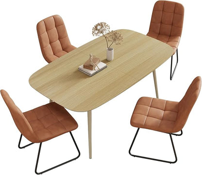 HIPIHOM 55.1'' Dining Table Set for 4,Modern Wood Dining Table,Leather Dining Chairs 4,Table and Chairs Set of 4,Ideal for Kitchen Dining Room (Cat Scratch Table + 4 U-Shaped Brown Chairs, 55.1")