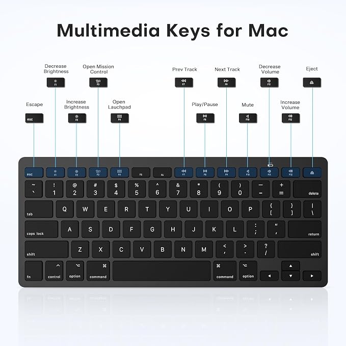 OMOTON Bluetooth Keyboard Compatible with Mac, Compact Wireless Keyboard Compatible with MacBook Pro/Air, iMac, Mac mini/Pro Laptop and PC, Dark Black