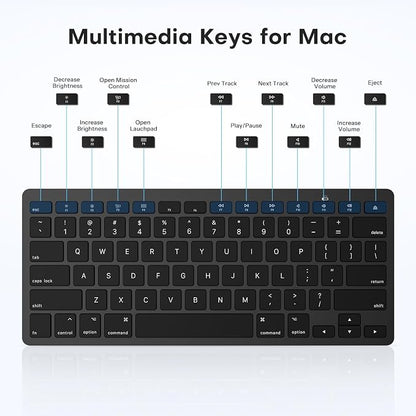 OMOTON Bluetooth Keyboard Compatible with Mac, Compact Wireless Keyboard Compatible with MacBook Pro/Air, iMac, Mac mini/Pro Laptop and PC, Dark Black