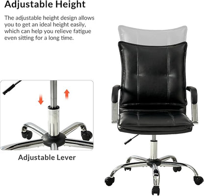 HULALA HOME Faux Leather Home Office Desk Chair, Adjustable Swivel Computer Chair with Sliver Legs and Arms, Comfy Upholstered Task Chair(Black)