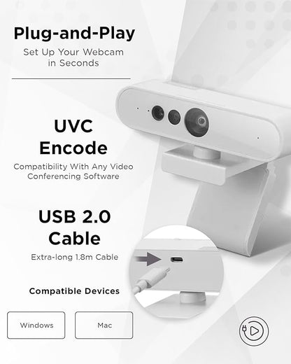 Lenovo HD 1080p Webcam (510 FHD) - Monitor Camera with 4X Digital Zoom, 95° Wide Angle, 360° Rotation Pan & Tilt - Desktop Cam with Dual Microphones & Windows Hello for Livestreaming & Conferences