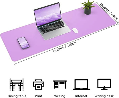 AFIING Leather Desk Pad Protector, Large Desk Mat with Natural Cork & PU Leather, Mouse Pad, Non-Slip, Waterproof Desk Writing Pad for Office and Home, Purple