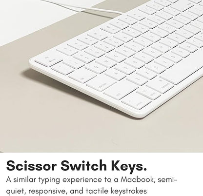 Macally Slim USB Wired Keyboard for Mac and Windows PC - Full Size 104 Key Layout & 16 Shortcut Keys - Scissor Keycaps for Smooth Typing - Mac Wired Keyboard with Numeric Keypad
