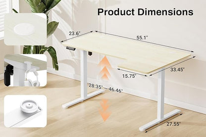 EcoZen Standing Desk Electric Height Adjustable Desk 55 x 33.5 Inches L Shaped Sit Stand up Desk, Computer Home Office Desk Memory Preset with Two-Piece Fir Wood Desktop (Lightwood, 55 * 33.5 Inch)