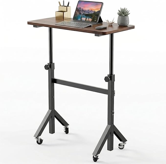 HUANUO 32'' Small Standing Desk Adjustable Heigh, Mobile Stand Up Desk with Wheels, Portable Rolling Desks for Walking Pad and Treadmill, Computer Laptop Desks for Home Office Space