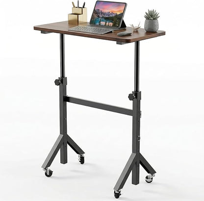 HUANUO 32'' Small Standing Desk Adjustable Heigh, Mobile Stand Up Desk with Wheels, Portable Rolling Desks for Walking Pad and Treadmill, Computer Laptop Desks for Home Office Space