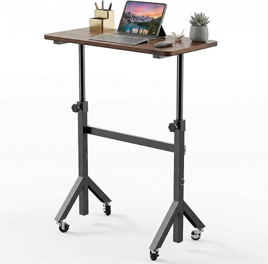 HUANUO 32'' Small Standing Desk Adjustable Heigh, Mobile Stand Up Desk with Wheels, Portable Rolling Desks for Walking Pad and Treadmill, Computer Laptop Desks for Home Office Space